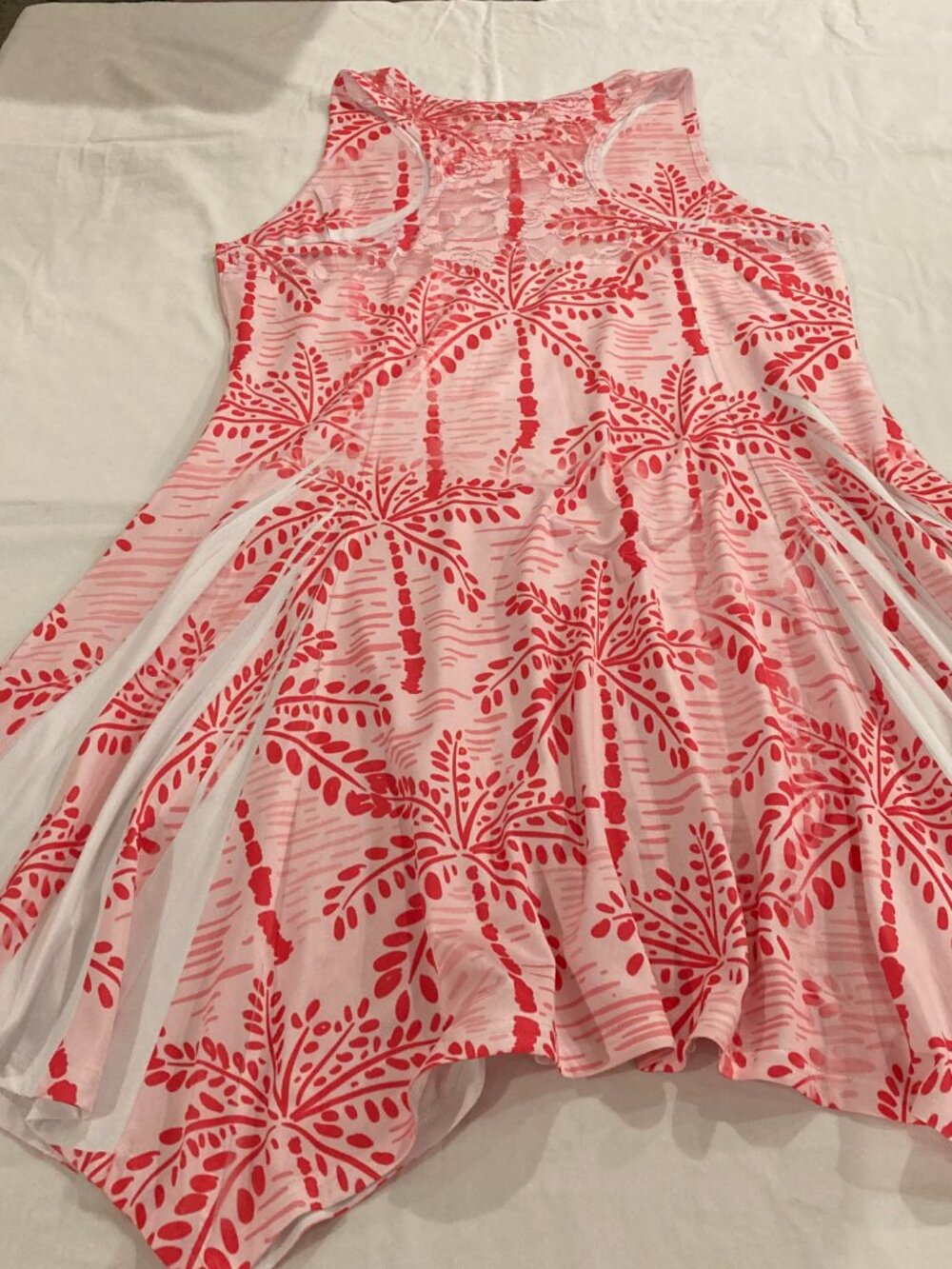 India Boutique Pink Palm Tree Handkerchief Godet Dress OS
